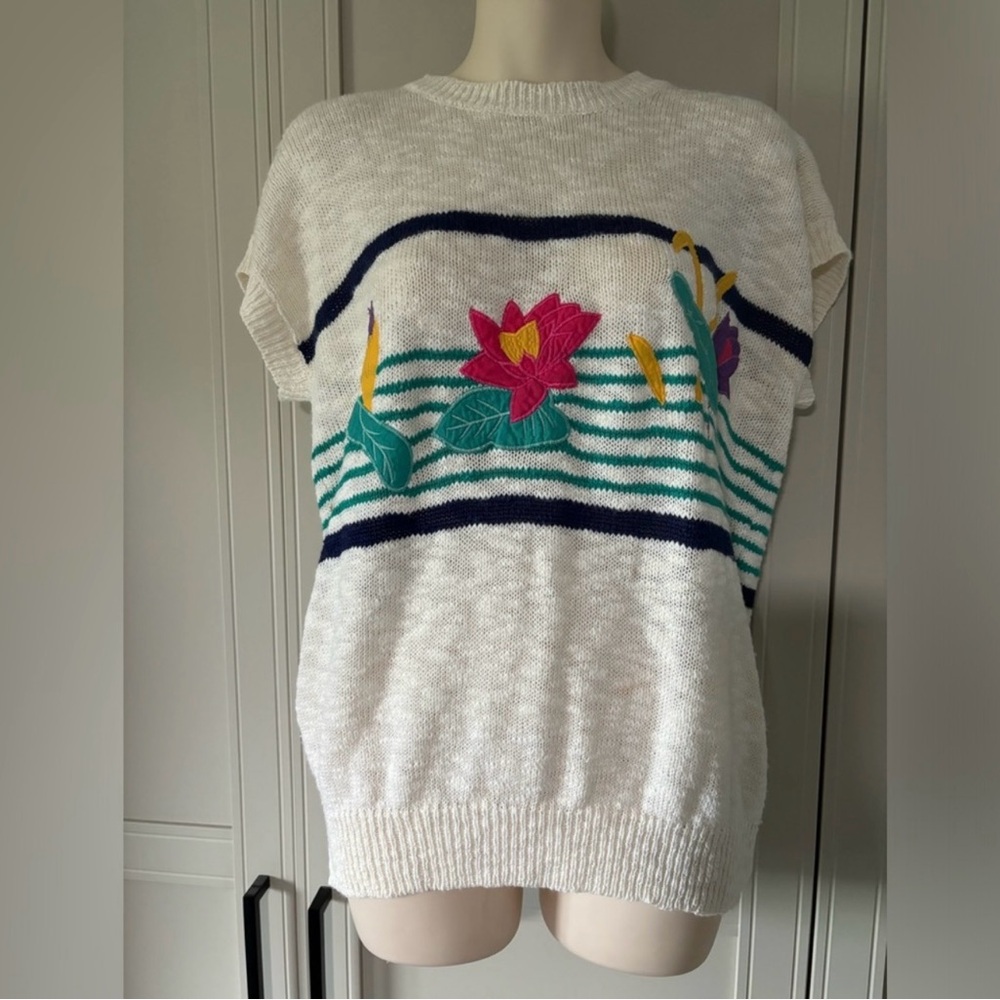 Hunt Club White Floral Knit Sweatshirt